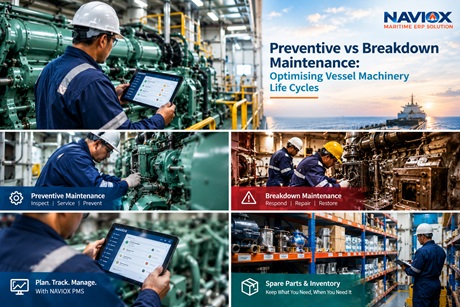 Preventive vs breakdown maintenance for vessel machinery using NAVIOX PMS software for ship maintenance management