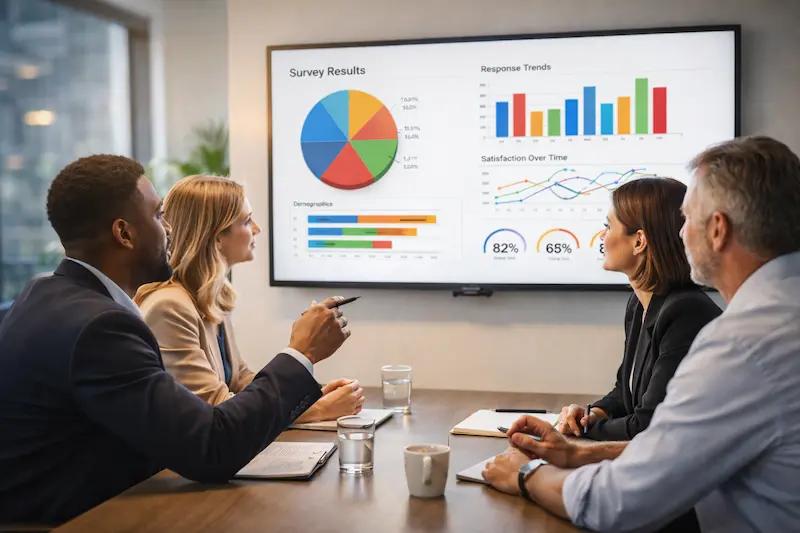 Dashboard showing survey data analysis and business insights from customer feedback